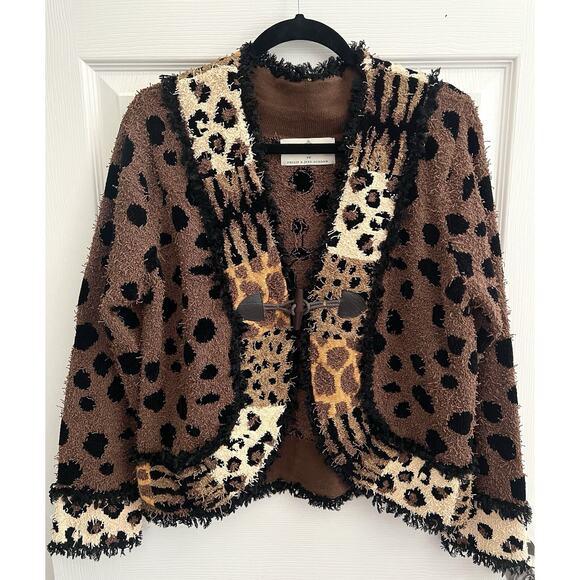 DESIGN OPTIONS BY PHILIP & JANE GORDON Fringe Terry Leopard Sweater Cardigan - Picture 2 of 10